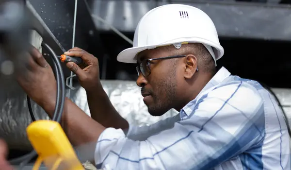 a black male electrician fixing an electrical outlet from Electrician Leander TX in Leander, TX - Electrical wiring redesign